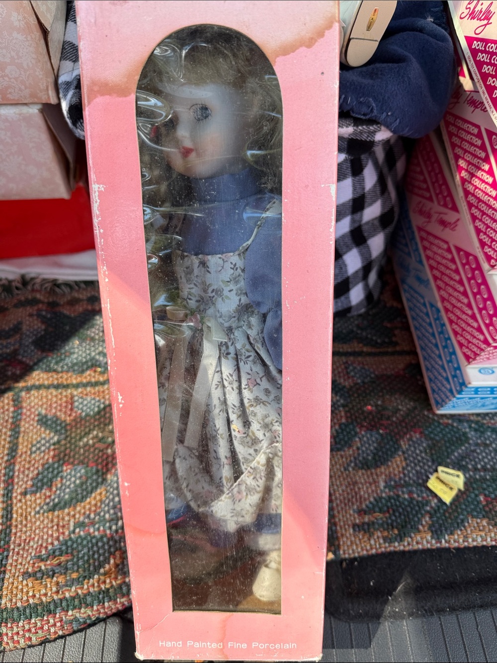 Porcelain Doll in Blue Dress - Hand Painted